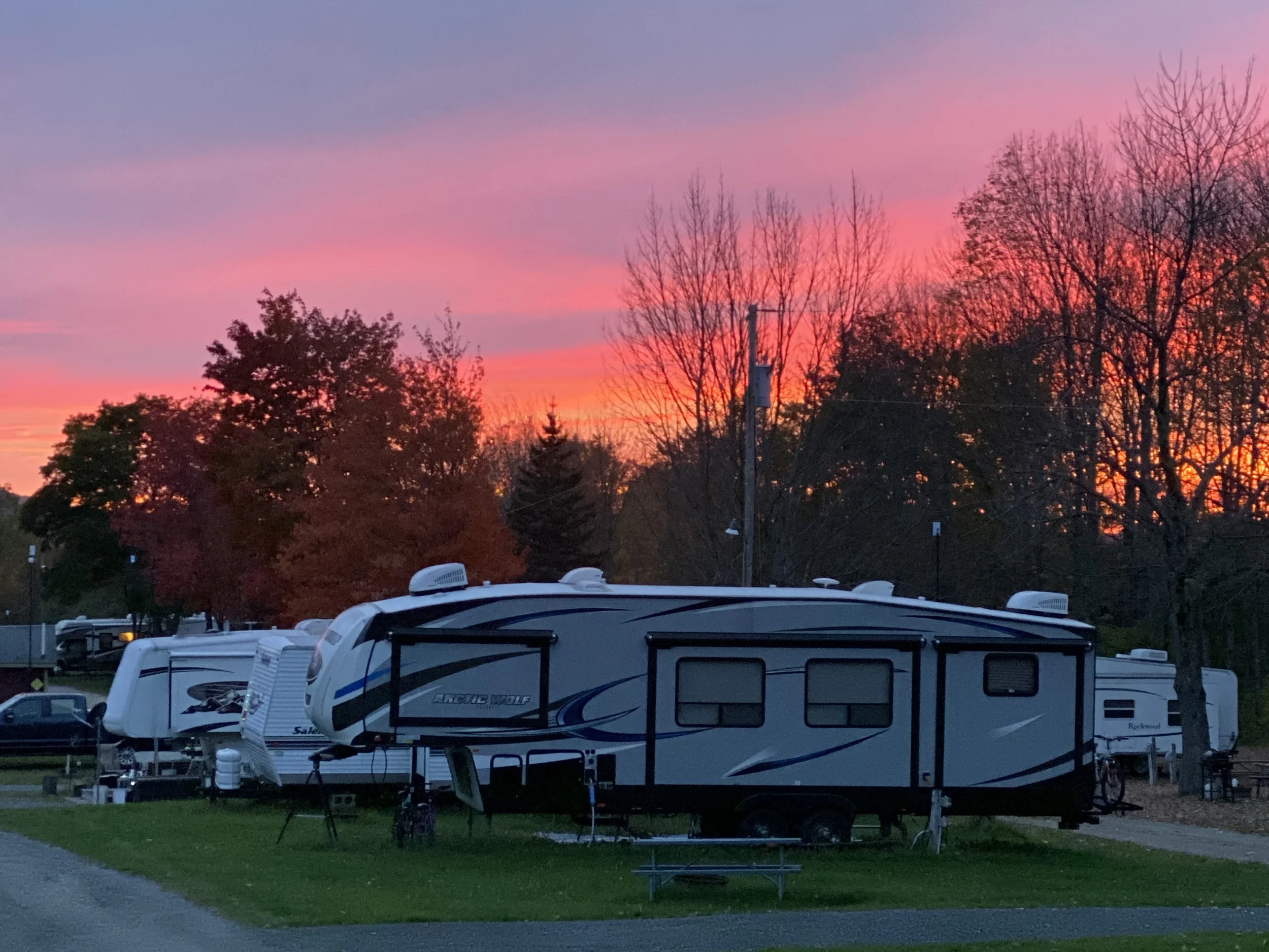 Purplish red sunset backdrop campers